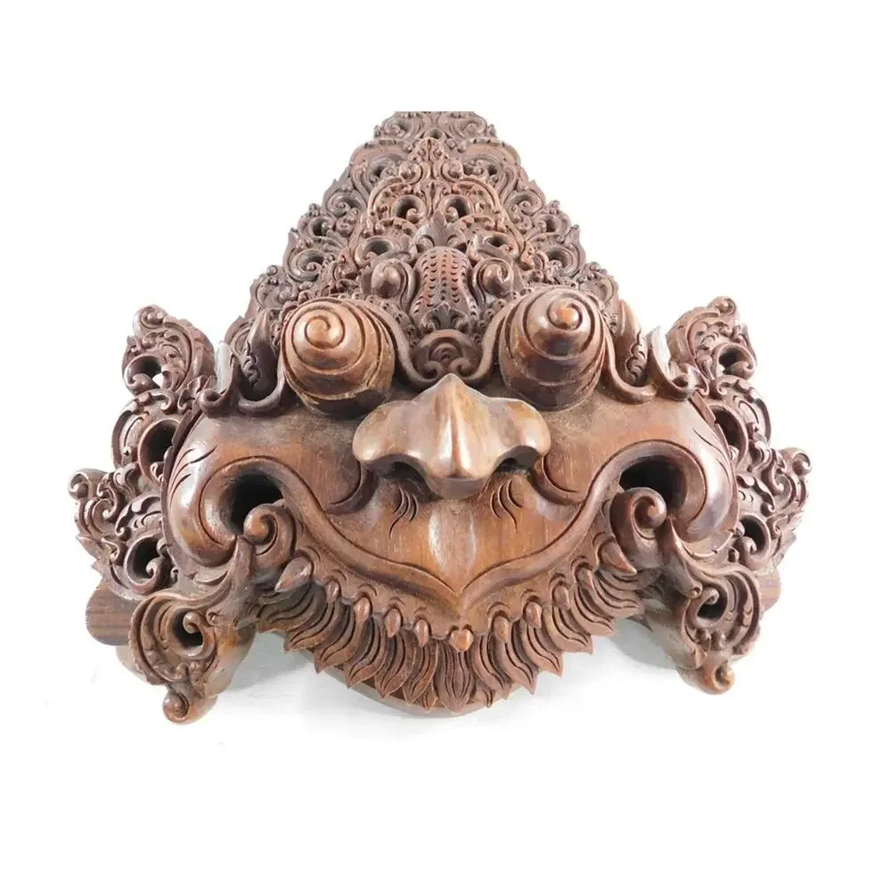 Vintage Balinese Carved Wood Barong Mask Magazine Newspaper Holder Wall Mount